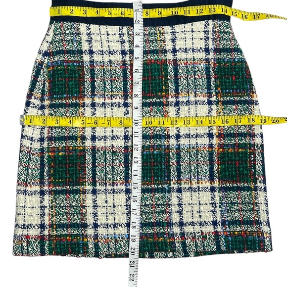 Tory Burch Green Red Blue Gold Purple Cream Tartan Plaid Tweed Skirt Size 6 - Picture 10 of 13